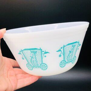 50s Federal Glass Turquoise Circus Tiger Caravan Vintage Milk Glass Nesting Bowl